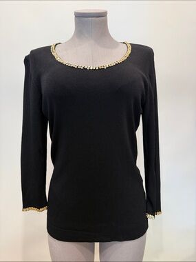 Graffiti Black Embellished Knit Top | Size Medium